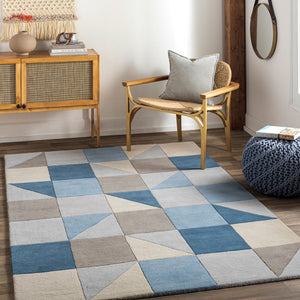 Surya Queens Modern Handmade 2' X 3' Luxury Wool Rug - High/Low Design For Stylish Indoor Spaces Denim Wool Qun2308-35