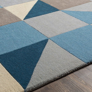 Surya Queens Modern Handmade 2' X 3' Luxury Wool Rug - High/Low Design For Stylish Indoor Spaces Denim Wool Qun2308-35