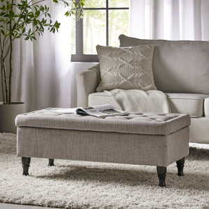 English Elm Christopher Knight Home® - Storage Ottoman Bench with Tufted Plush Top, Hidden Compartment, Dark Wood Legs, 41.5" x20" x12" Grey 54744.00MGY