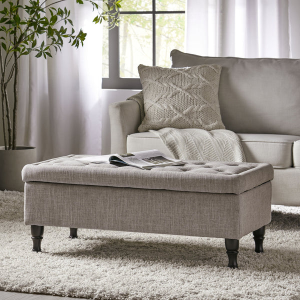English Elm Christopher Knight Home® - Storage Ottoman Bench with Tufted Plush Top, Hidden Compartment, Dark Wood Legs, 41.5" x20" x12" Grey 54744.00MGY