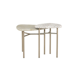 A.R.T. Furniture Cotiere Contemporary 2-piece Bunching End Tables With Terrazzo & Wood Tops, Bronze Metal Base Beige Parawood Solids,Mixed Split Cathedral Quarter,White Oak Veneer,Terrazzo Stone,Metal 299365-1243