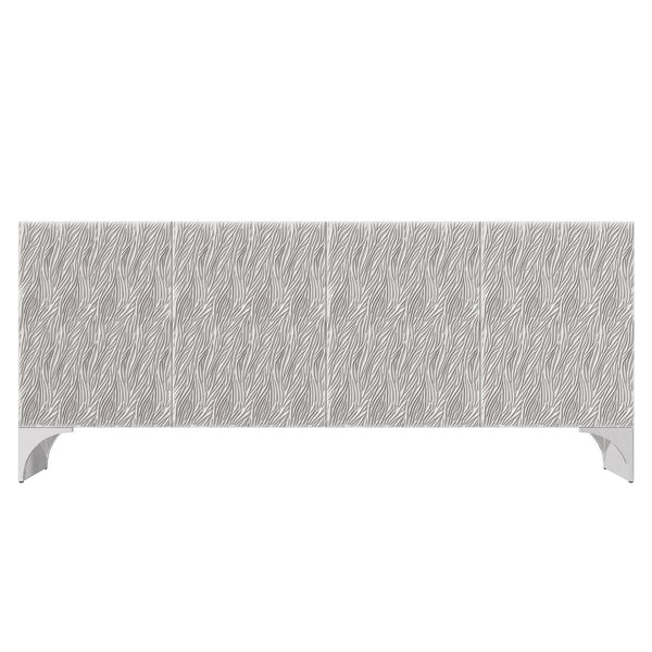 Bernhardt Bernhardt Stratum Sculptural Entertainment Credenza In Fossil White Faux Stone With Soft-Close Doors And Storage 325880