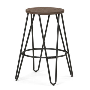 English Elm Simeon - 24" Rustic Metal Counter Stool With Elmwood Seat For Kitchen, Bar, And Living Spaces B136P159606-GIGA