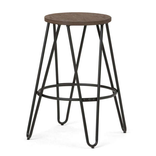 English Elm Simeon - 24" Rustic Metal Counter Stool With Elmwood Seat For Kitchen, Bar, And Living Spaces B136P159606-GIGA