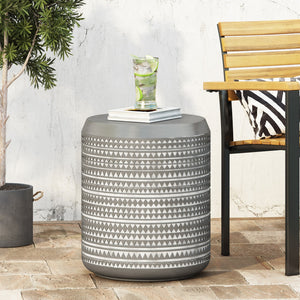 English Elm Outdoor Lightweight Concrete Side Table Artisan Textured Cylinder for Patio or Balcony 73442.00