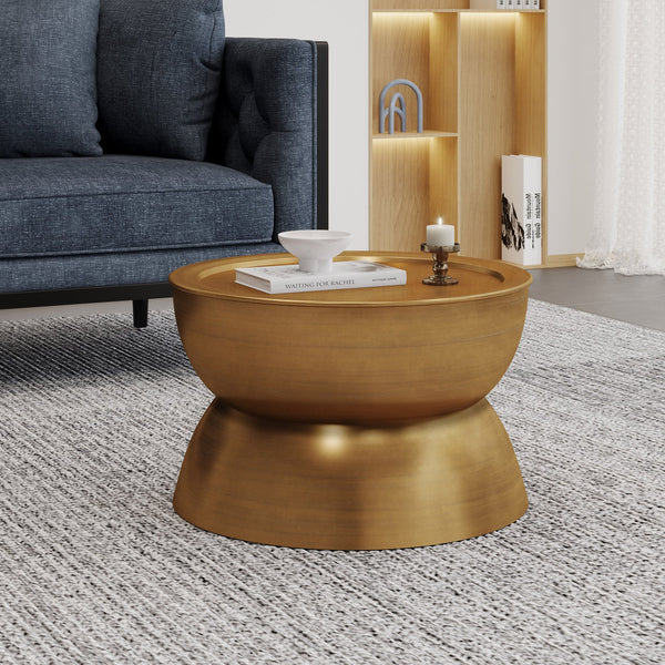 English Elm Christopher Knight Home® - METAL Hourglass Coffee Table with Brushed Antique Brown Finish, Hammered Iron Texture, Durable Edge Trim Gold 72227.00GLDBRSANT