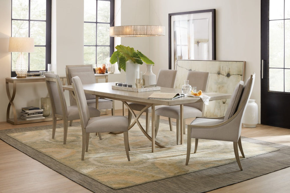 Hooker Furniture Elixir Herringbone 80" Rectangular Dining Table With 20" Leaf, Walnut Veneer & Brass X-Base Finish 5990-75200-LTWD