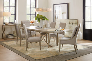 Hooker Furniture Elixir Herringbone 80" Rectangular Dining Table With 20" Leaf, Walnut Veneer & Brass X-Base Finish 5990-75200-LTWD