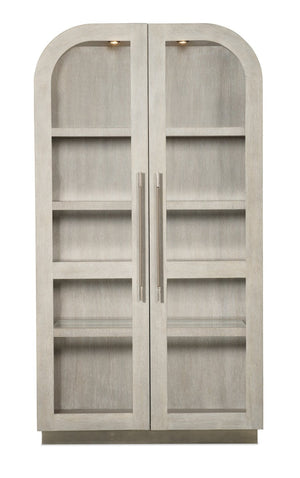 Hooker Furniture Modern Mood Display Cabinet With Integrated Lighting, Quartered Oak Veneer, Leather Pulls, Soft-Close Doors Light Brown 6850-75906-80