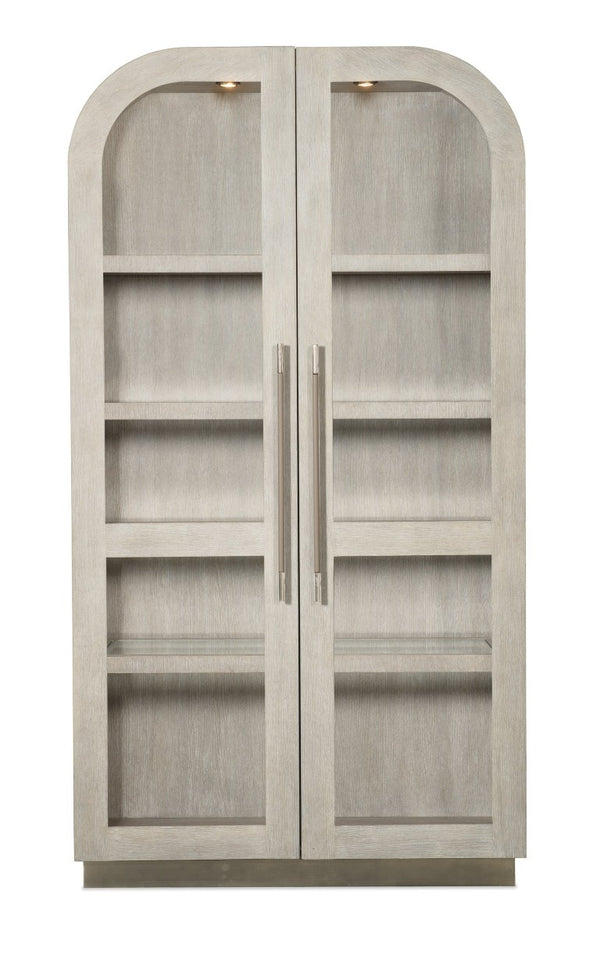 Hooker Furniture Modern Mood Display Cabinet With Integrated Lighting, Quartered Oak Veneer, Leather Pulls, Soft-Close Doors Light Brown 6850-75906-80