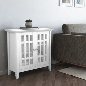 English Elm Bedford Low Storage Media Cabinet - Stylish White Furniture With Glass Doors & Adjustable Shelves B136P158480