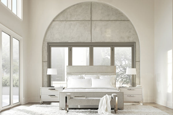 Bernhardt Bernhardt Stratum Panel Bed King — Mist Wood Frame With Upholstered Headboard, Glamorous Transitional Elegance K1898