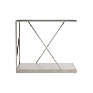 Bernhardt Bernhardt Maymont Side Table With Polished Stainless Steel, Tempered Glass Top & Figured Sycamore Shelf 313111