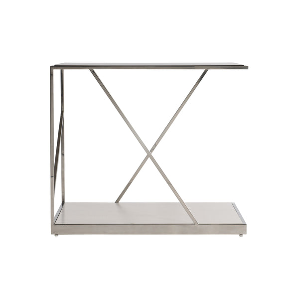Bernhardt Bernhardt Maymont Side Table With Polished Stainless Steel, Tempered Glass Top & Figured Sycamore Shelf 313111