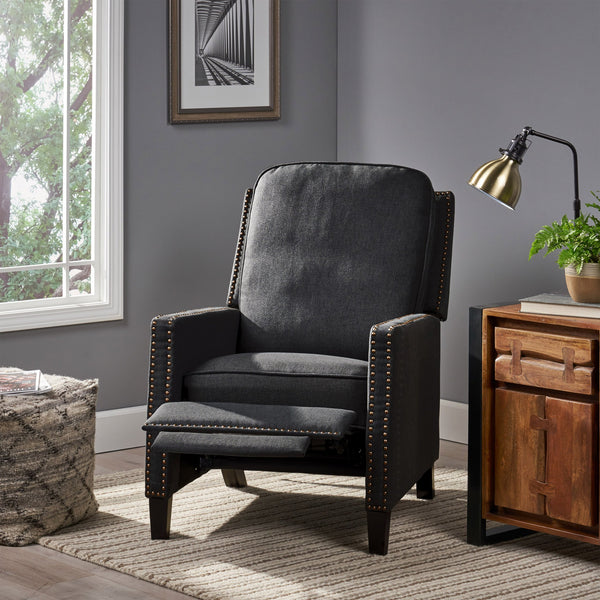 English Elm Christopher Knight Home® - 27.5" Wide Manual Standard Recliner with Plush Upholstery, Nailhead Trim & Contemporary Pushback Comfort Dark Gray 62808.00DGRY