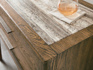 Hooker Furniture Chapman White Oak Sideboard With Travertine Top, Sorrel Finish, Distressed Rustic-Modern Buffet Storage (72.25" W) 6033-75903-85