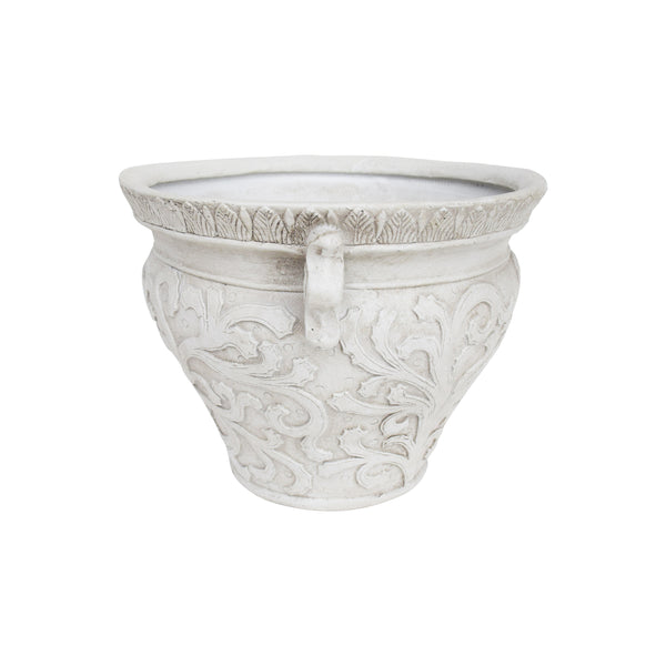 English Elm Largo Handcrafted Concrete Planter Antique White Aged Finish for Porch or Patio 63427.00WHI
