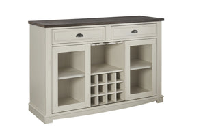 English Elm Steve Silver - Cayla Two-Tone Server in Dark Oak & Antiqued White — Hardwood Solids, Felt-Lined Drawers, Glass Doors B081P157128