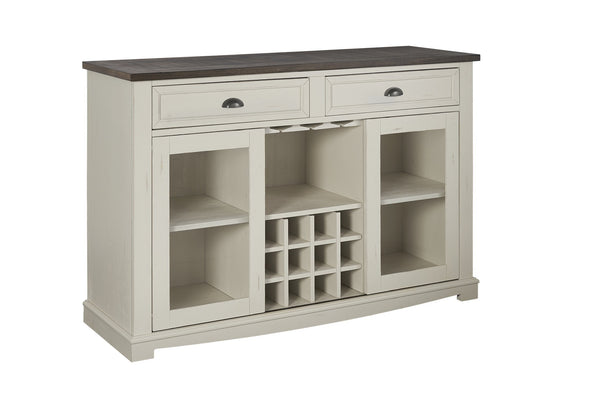 English Elm Steve Silver - Cayla Two-Tone Server in Dark Oak & Antiqued White — Hardwood Solids, Felt-Lined Drawers, Glass Doors B081P157128