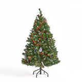 Christopher Knight Home® Noble House 4.5' Mixed Frosted Hinged Tree With 28 Frosted Pine Cones And 14 Red Berry And 200 Multi Lights-Ul,Dia:36",427 Tips