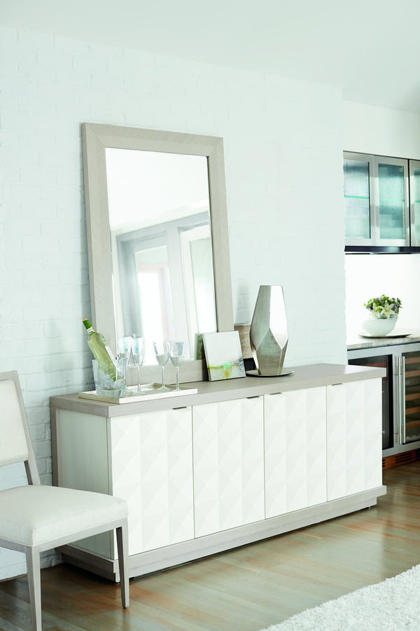 Bernhardt Bernhardt Axiom Buffet — Sculptural 3D Inverted-Pyramid Design, Two-Tone Linear Gray/White, Soft-Close Storage (78.5"W) 381134