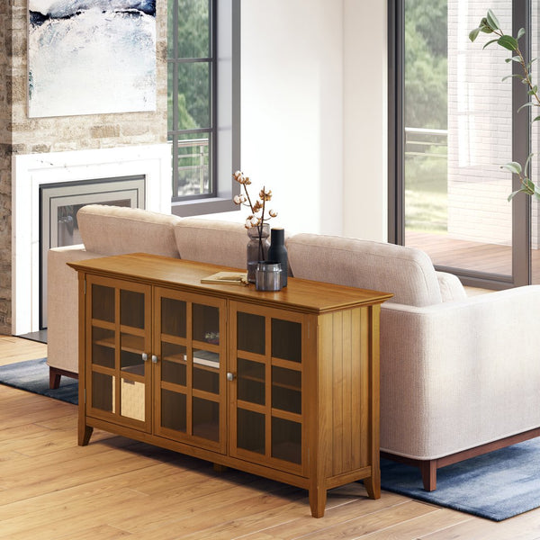 English Elm Acadian Wide Storage Cabinet - Handcrafted Solid Wood In Light Golden Brown With Glass Doors & Shelves B136P158288