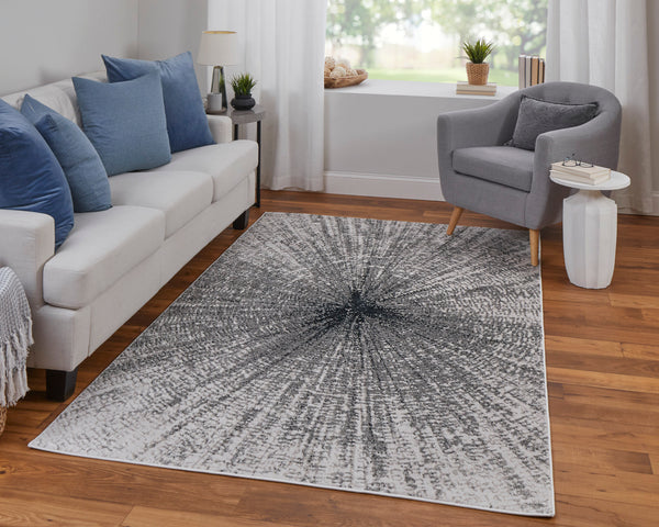 Feizy Rugs Micah Abstract Geometric Area Rug - Soft, Stain-resistant Polyester For High Traffic Spaces Ivory,Gray,Blue Polyester,Polypropylene 69439ltfivyslvc07
