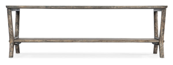 Hooker Furniture Commerce Brandon Mindi Wood Cocktail Table With Lower Shelf, Natural Medium Finish, Boho Coastal Charm 7228-80070-85