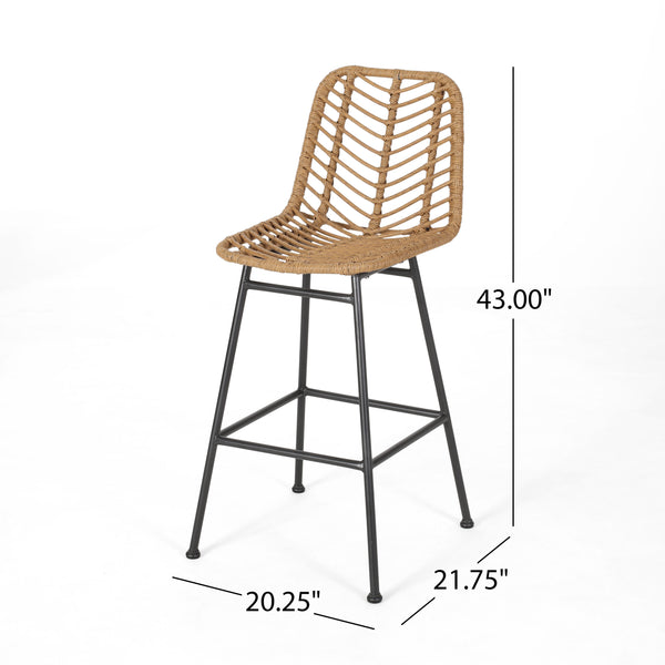English Elm Christopher Knight Home® - Sawtelle Hand-Wrapped Faux Rattan Barstools Set of 2 — Metal Frame, Modern Minimal Outdoor Chic Light Brown 65481.00LBRN