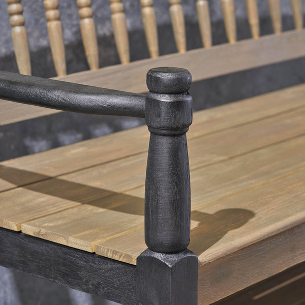 English Elm Imperial Solid Acacia Wood Farmhouse Bench with Lower Shelf for Entryway 62539.00SGRYBLK