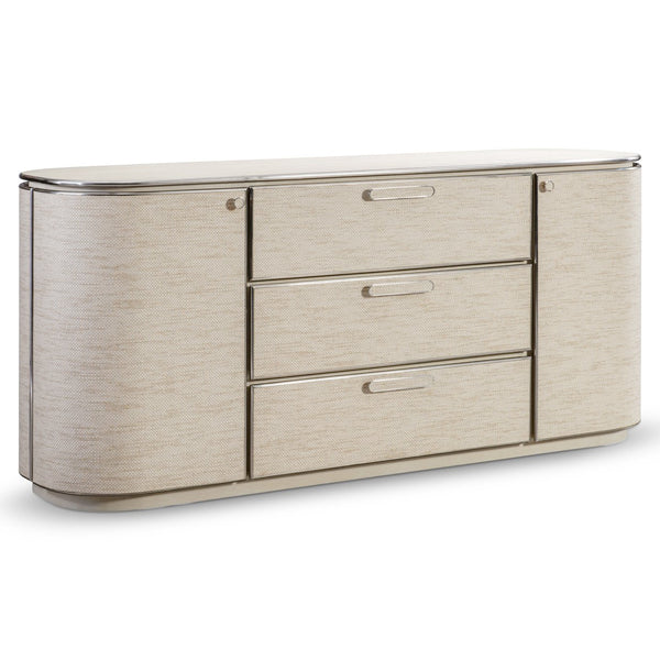 Bernhardt Bernhardt Camille Sculptural Buffet Sideboard With Woven Fiber Doors, Ash Top & Polished Steel Trim 357132