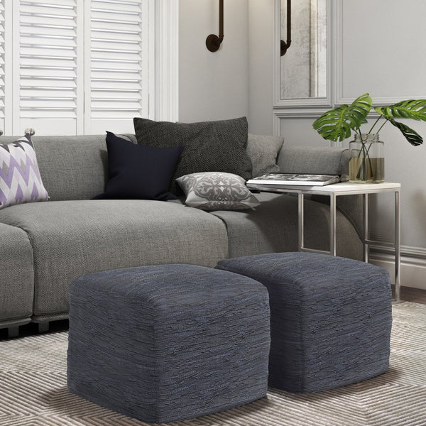 English Elm Fredrik Dark Blue Square Pouf – Handcrafted Leather Accent Piece For Versatile Seating & Style B136P159287