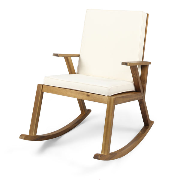 English Elm Champlain Outdoor Acacia Wood Rocking Chair with Cross-back Design and Cushions Cream 62685.00