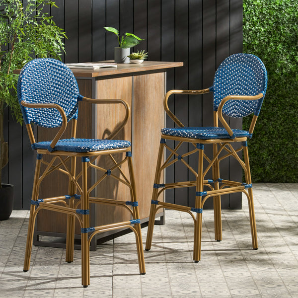 English Elm Outdoor Bistro Wicker Barstools Set of 2 Rust Resistant Aluminum Patio Bar Seating 72605.00
