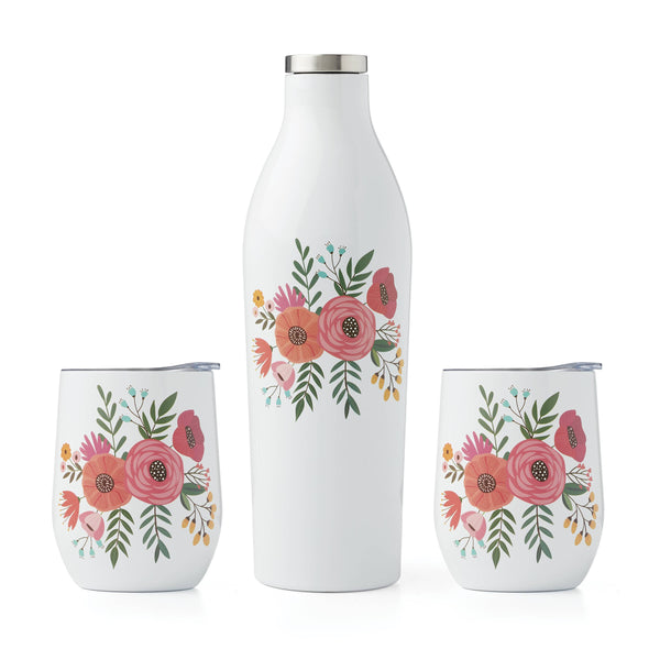 Lenox Cambridge Floral Wine Growler & Tumbler 3-Piece Set NO COLOR METAL E9191PCBWFDS