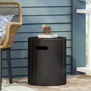 English Elm Outdoor Concrete Cylindrical Side Table with Copper Finish and Cutout Handle 73441.00