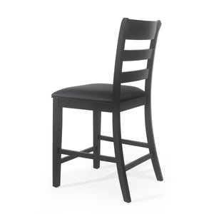 English Elm Christopher Knight Home® - Farmhouse Upholstered Wood Counter Stools Set of 2 — Rustic Ladderback PU Seats, Rubberwood Frame, Cozy Comfort Black 69005.00BLK