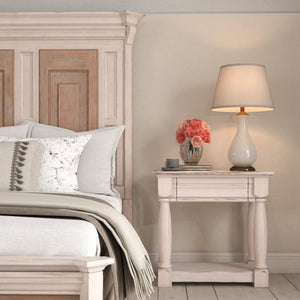 A.R.T. Furniture Alcove Night Table In Belgian Ivory - Vintage Charm With Hidden Drawer And Plinth Shelf Design White Acacia Solids,Maple Veneers,Metal 321141-2817