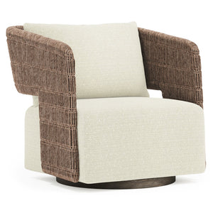 Bernhardt Bernhardt Maldives Wicker Swivel Patio Chair with Teak Base and Plush Down Pillow O2352SD