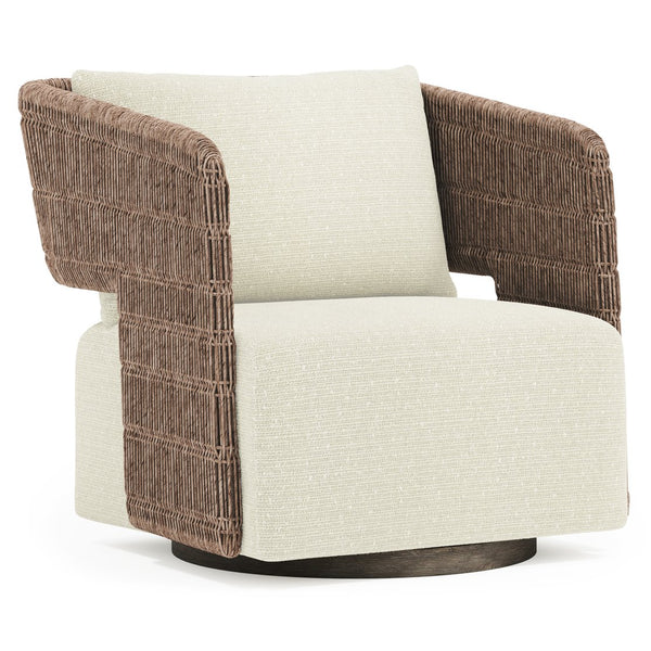 Bernhardt Bernhardt Maldives Wicker Swivel Patio Chair with Teak Base and Plush Down Pillow O2352SD
