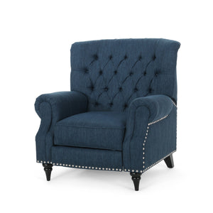 English Elm Christopher Knight Home® - Classic Classic Style Fabric Push Back Chair with Rivet Detail, Rolled Arms & Plush Cushions for Comfort and Stability Navy Blue 71909.00NBLU
