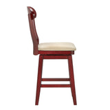 Homelegance By Top-Line Juliette Napoleon Back Counter Height Wood Swivel Chair Red Rubberwood