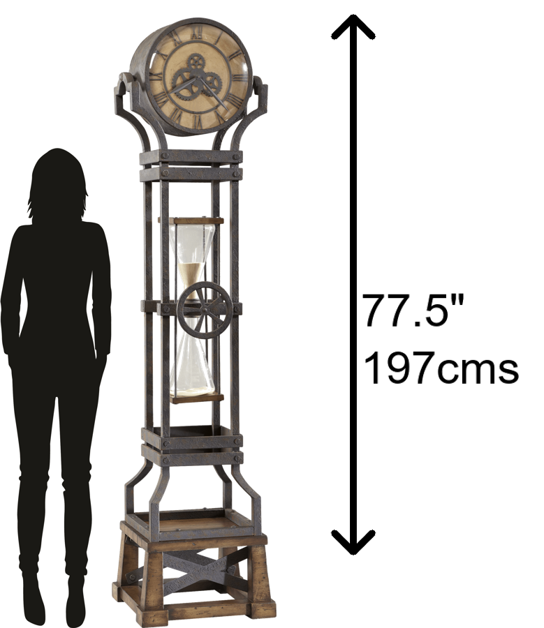Hekman Furniture 615074 Hourglass Floor Clock - Steampunk Style Grandfather Clock With Chimes & Adjustable Hourglass  Hourglass Grandfather Clock 615074