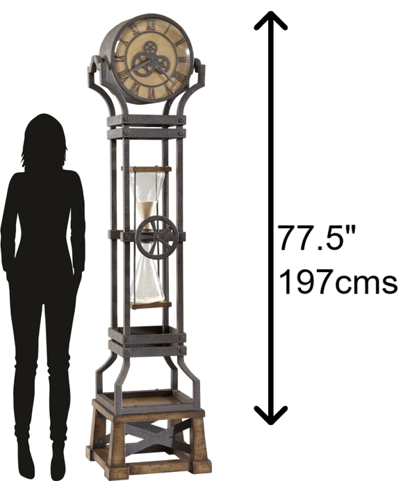 Hekman Furniture 615074 Hourglass Floor Clock - Steampunk Style Grandfather Clock With Chimes & Adjustable Hourglass  Hourglass Grandfather Clock 615074