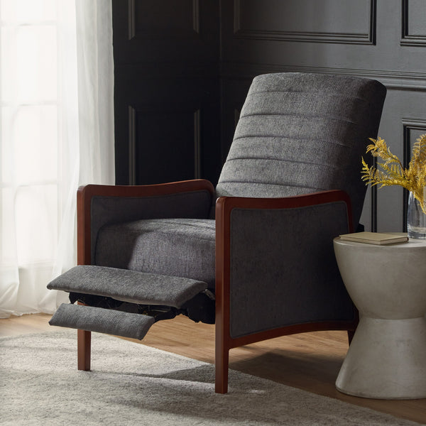 English Elm Christopher Knight Home® - Fabric Mid-Century Recliner Chair Grey – Pushback Upholstered Seat, Channel Stitching, Birch Wood Frame, Cozy 70451.00FGRY