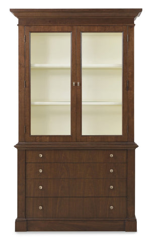 Hooker Furniture Archives Display Cabinet With Cathedral Walnut Veneer, Touch Led, Satin Brass Hardware & Storage 6123-75906-89
