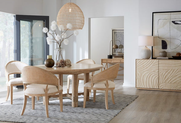 Hooker Furniture Retreat Cane Barrel Back Chair With Raffia Cane Detail, Dune Wood Frame & Neo Cream Performance Upholstery 25.75 L x 24.00W x 33.50H 6950-75400-80