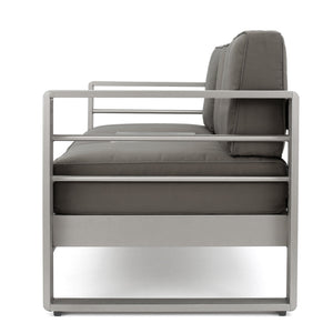English Elm Christopher Knight Home® - CAPE modern 3-seater outdoor sofa with aluminum frame, convertible tray table, water-resistant cushions Gray 58981.00CUS