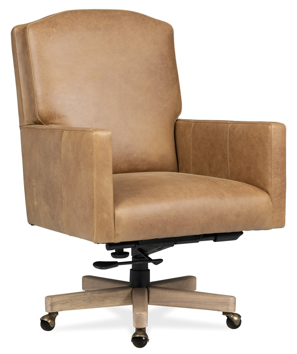 Hooker Furniture Shore Executive Office Chair Top Grain Leather Swivel Seat with Wood Accent Base EC888-085