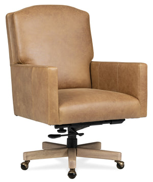 Hooker Furniture Shore Executive Office Chair Top Grain Leather Swivel Seat with Wood Accent Base EC888-085
